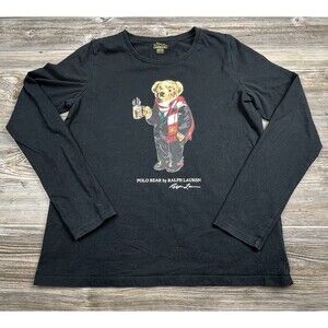 POLO RALPH LAUREN Black Long Sleeved Polo Bear T-Shirt Youth Boys Size XL (16)